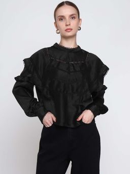 Cover Story - Women Boho Romantic Black Top