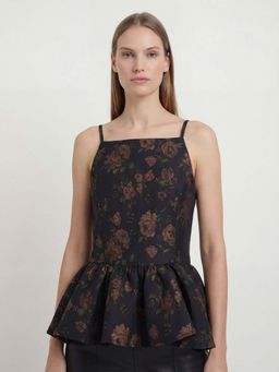 Cover Story - Women Black Hour Floral Peplum Top