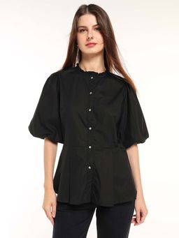 Cover Story - Women Black Solid Peplum Top
