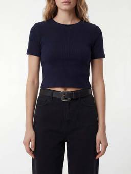 Cover Story - Women Navy Blue Solid Crop Top