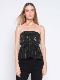Cover Story - Women Black Sequined Peplum Top
