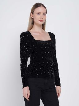 Cover Story - Women London Atelier Black Embellished Top