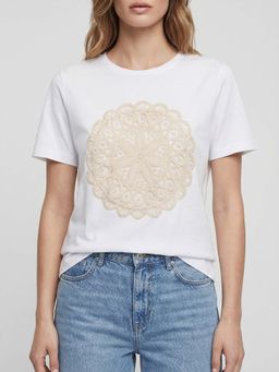 Cover Story - Women Bow Street White Self Design T-shirt