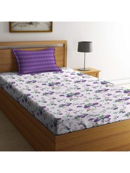 MYTRIDENT - Feather Tales 144 TC Cotton Single Bedsheet and 1 Pillow Cover Sunset Purple