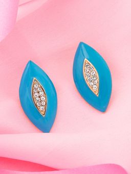 Estele - Gold Plated Oval Shaped Stud Earrings with Enamel and Crystals for Women