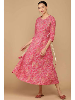 Soch - Fuchsia Cotton Khadi Print Kali Fit Kurta