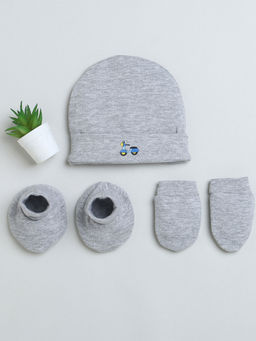 Bumzee - Grey Boys Cotton Cap Mitten Bootie (Set of 3)