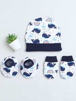 Bumzee - White & Navy Boys Cotton Cap Mitten Bootie (Set of 3)