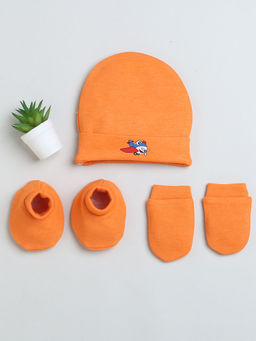 Bumzee - Orange Girls Cotton Cap Mitten Bootie (Set of 3)