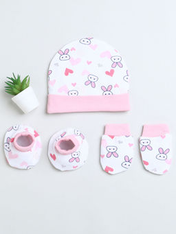 Bumzee - White & Pink Boys Cotton Cap Mitten Bootie (Set of 3)