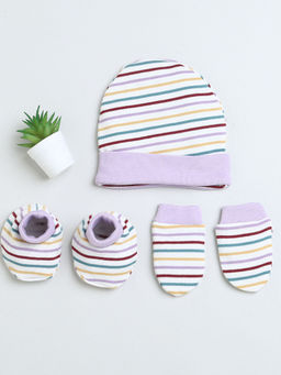 Bumzee - White & Lavender Girls Cotton Cap Mitten Bootie (Set of 3)
