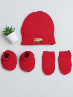 Bumzee - Red Girls Cotton Cap Mitten Bootie (Set of 3)