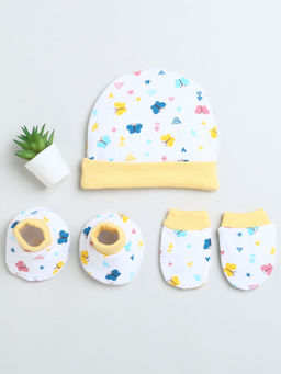 Bumzee - White & Yellow Boys Cotton Cap Mitten Bootie (Set of 3)