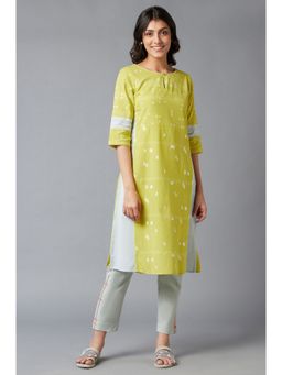 W - XXXWomen Yellow Geometric Print Cotton Straight Kurta
