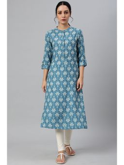 W - XXXWomen Blue Printed Viscose Straight Kurta