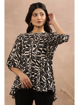 W - XXXWomen Black Abstract Print Viscose Flared Top