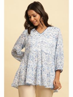 W - XXXWomen White Floral Print Cotton A-Line Top