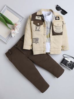 FOURFOLDS - Brown Printed Jacket and Trouser with T-Shirt