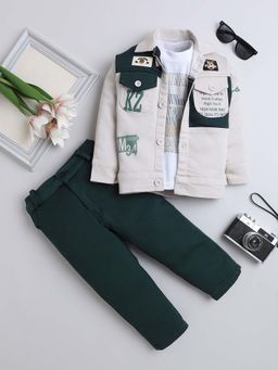 FOURFOLDS - Green Printed Jacket and Trouser with T-Shirt