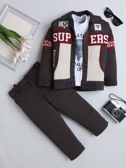 FOURFOLDS - Dark Brown Jacket and Trouser with T-Shirt