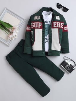 FOURFOLDS - Dark Green Jacket and Trouser with Printed T-Shirt