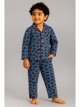 FUNKRAFTS - Blue Premium Cotton Puppy Printed T-Shirt and Pajama