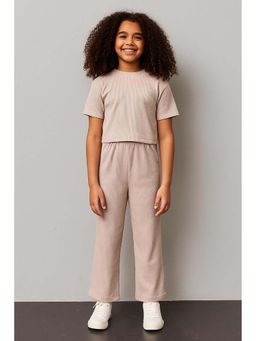 FUNKRAFTS - Beige Girls Premium Cotton Solid Co-Ord Set