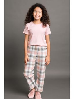 FUNKRAFTS - Pink Girls Checks Printed T-Shirt and Pajama