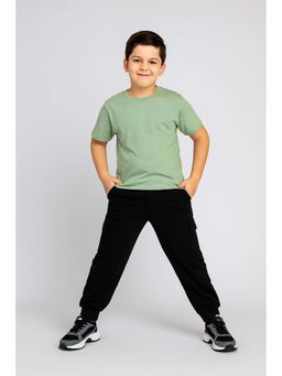 FUNKRAFTS - Black Loop Knit Cotton Solid Cargo Joggers