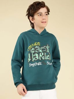 Lil Tomatoes - Teal Cotton Fleece Typography Sweatshirt