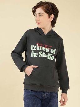 Lil Tomatoes - Grey Cotton Fleece Typography Sweatshirt