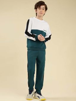 Lil Tomatoes - Teal Cotton Looper Colour blocked Sweatshirt with Joggers