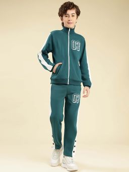 Lil Tomatoes - Teal Cotton Fleece Jacket with Track pant