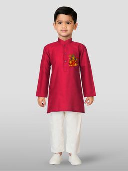 JBN Creation - Maroon Cotton Maa Durga Printed Kurta Set with Pyjama