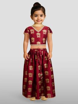 JBN Creation - Maroon Dupion Silk Foil Printed Lehenga with Choli and Dupatta