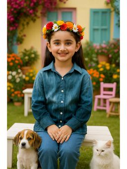 Maaesa - Girls Casual Tie and Dyed Cotton Collar Shirt