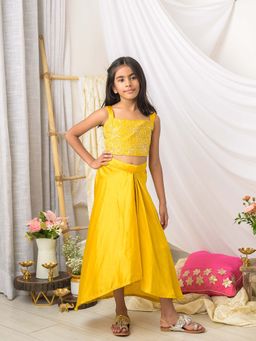 Fairies Forever - Yellow Embroidered Designer Top with Drape Skirt