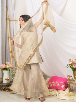 Fairies Forever - Grey Girls Designer Kurta with Palazzo and Dupatta