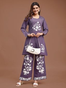Tikhi Imli - Lavender Silk Blend with White Thread Embroidered Co-Ord Set