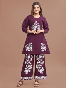 Tikhi Imli - Burgundy Silk Blend with White Thread Embroidered Co-Ord Set