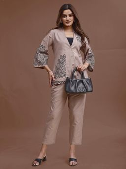 Tikhi Imli - Khaki Pure Cotton Thread Embroidered Co-Ord Set