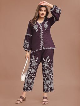 Tikhi Imli - Dark Purple Rayon Thread Embroidered Co-Ord Set