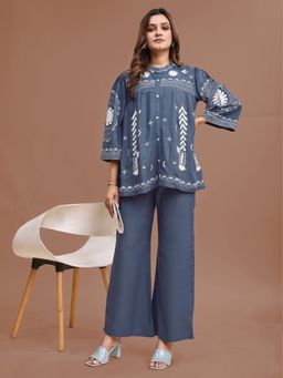 Tikhi Imli - Denim Blue Rayon Thread Embroidered Co-Ord Set