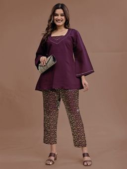 Tikhi Imli - Wine Silk Blend Brocade Co-Ord Set