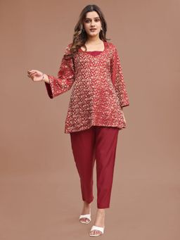 Tikhi Imli - Red Silk Blend Brocade Co-Ord Set
