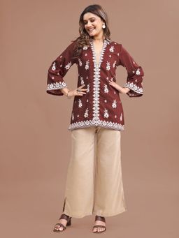 Tikhi Imli - Maroon Silk Blend White Thread Embroidered Co-Ord Set