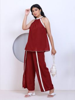 Deebaco - Maroon Georgette Ethnic Indo Western Co-Ord Set