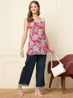 Deebaco - Women Ethnic Red Floral Kurti with Palazzo