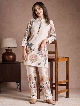 FASHOR - Floral Printed Straight Fit Co-Ord Set - Off White