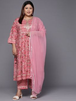Varanga - Women Floral Embroidered Kurta with Pant & Chiffon Dupatta